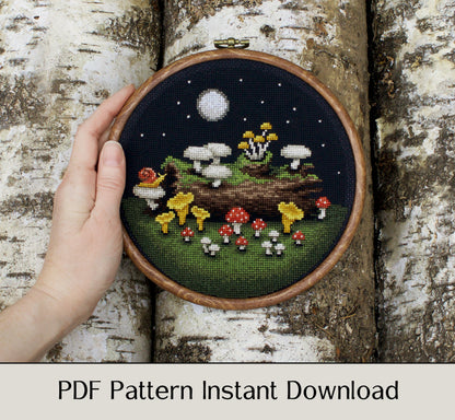 Moonlight Mushrooms - Digital PDF Cross Stitch Pattern