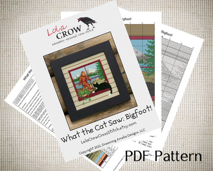What the Cat Saw: Bigfoot! - Digital PDF Cross Stitch Pattern