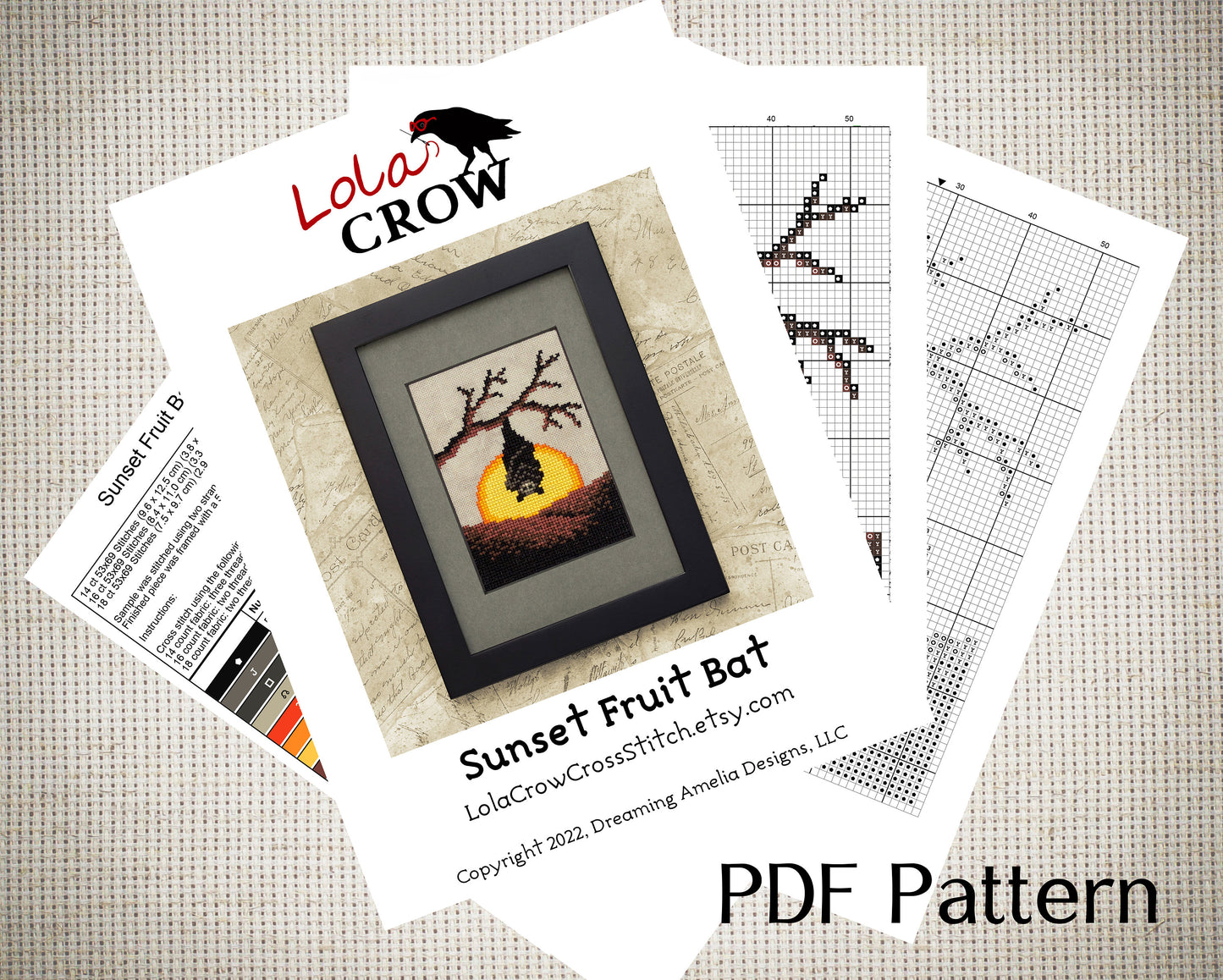 Sunset Fruit Bat - Digital PDF Cross Stitch Pattern