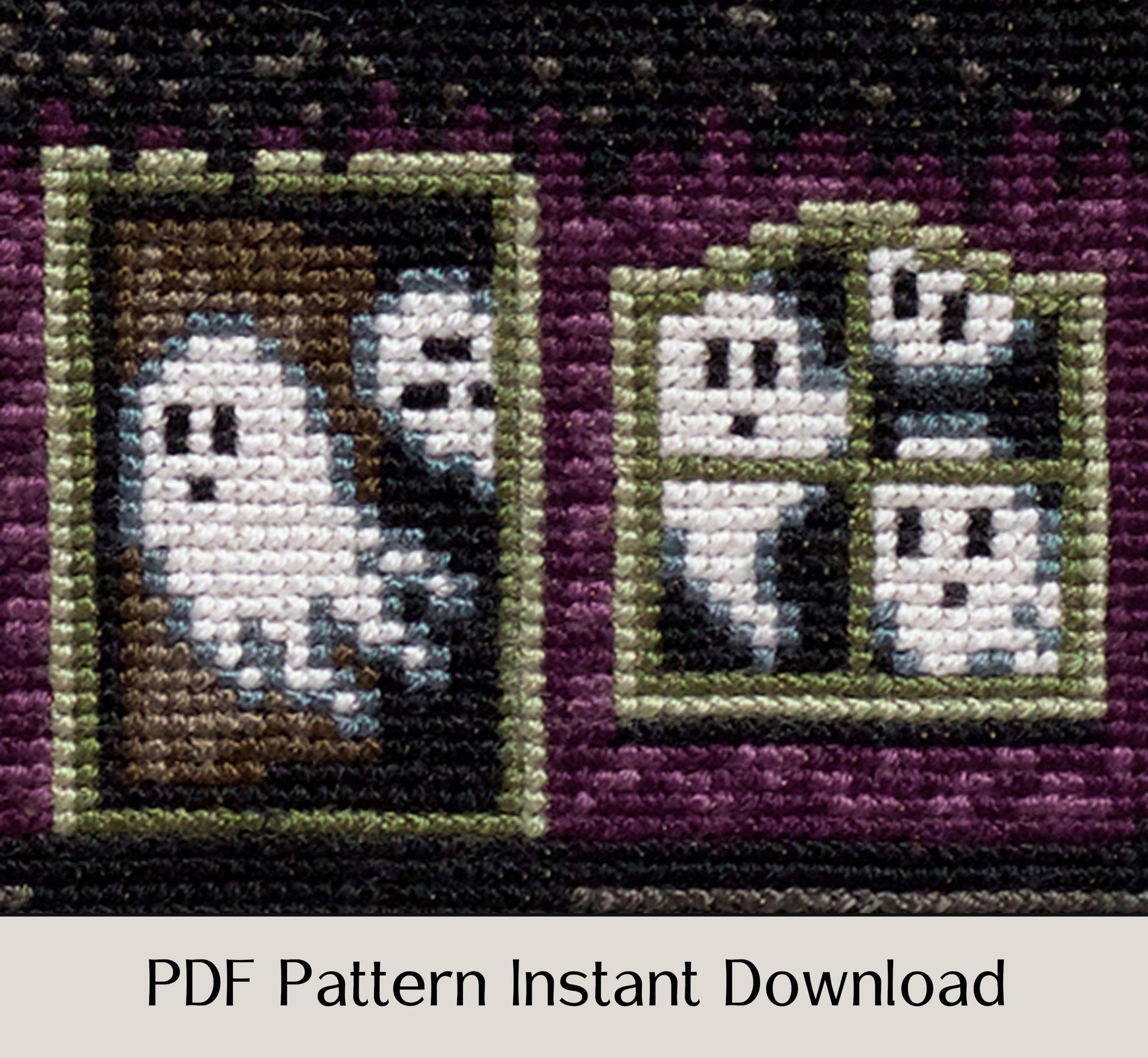 FO] Cute little glow-in-the-dark ghosties. Pattern by LolaCrowCrossStitch.  : r/CrossStitch