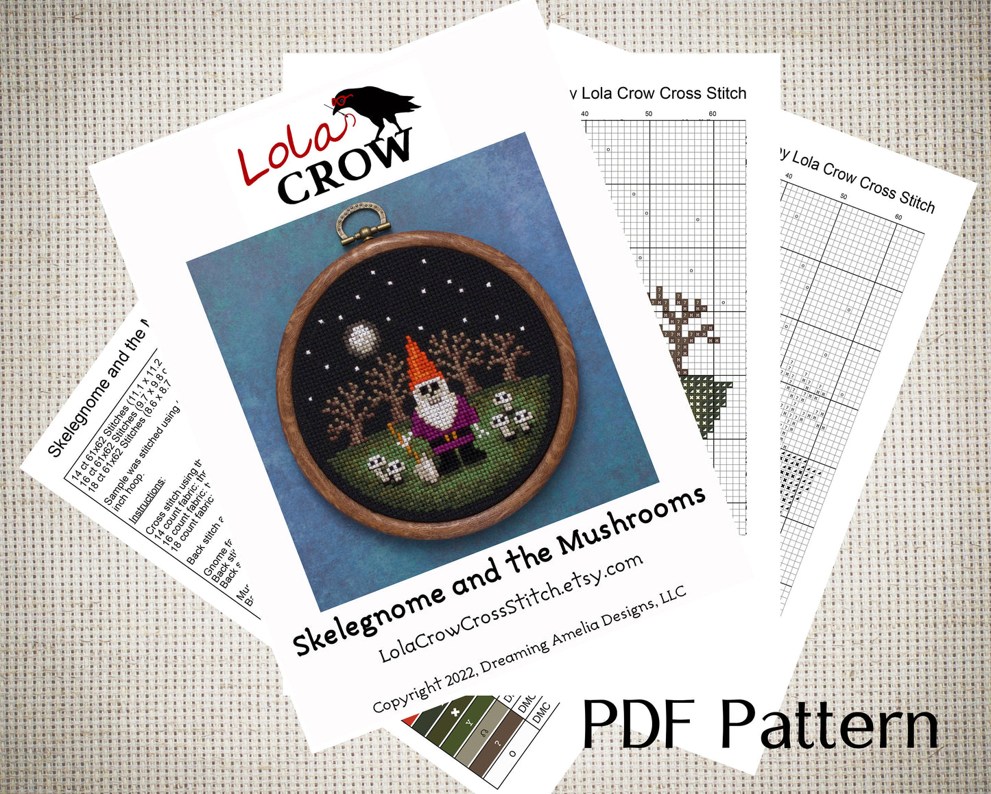 Skelegnome and the Mushrooms - Digital PDF Cross Stitch Pattern